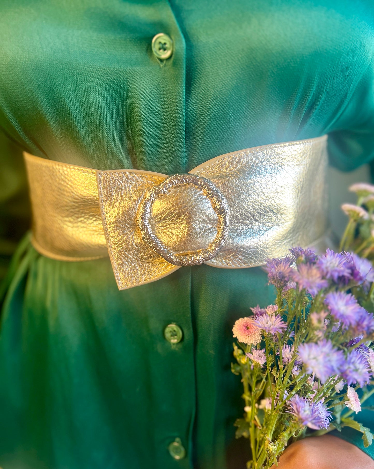 75mm Scrunch Waist Belt (Gold & Beige reversible)