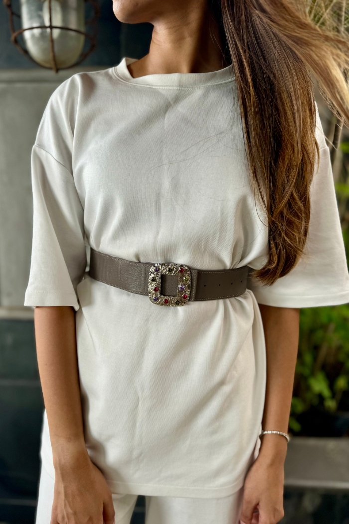 Wide Reversible Belt with Buckle (Pink/Grey)