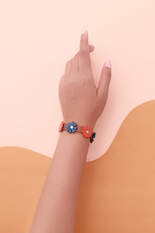 Flower Band (Tan/Coral/Blue)